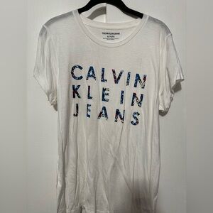 Calvin Klein White Tee with Multicolor Logo
